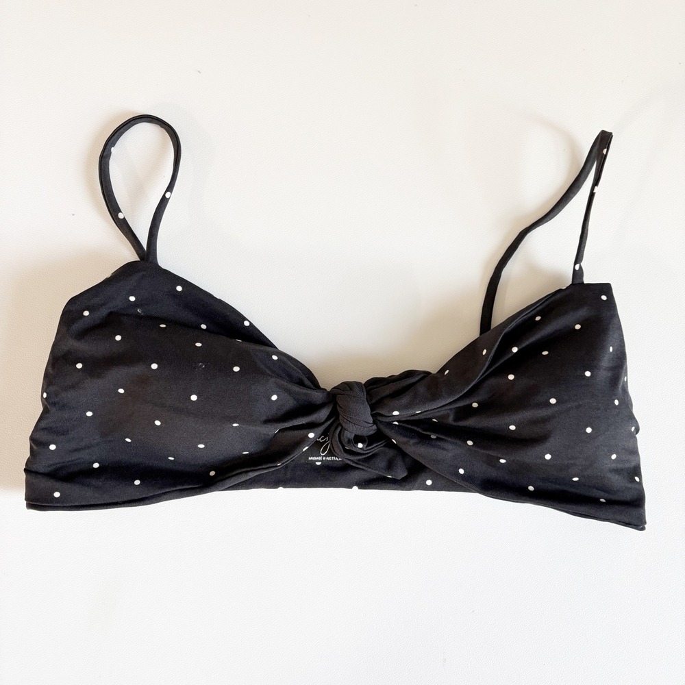 Vincija Swim Womens Polka Dot Retro Tie Up Bow Front Bikini Top Black Size 2